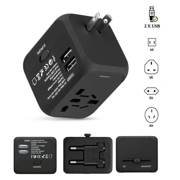 AU Black for UK All in One Universal Power Adapter with 4 Quick Charge USB 3.0 Ports Travel Adapter Over 150 Countries EU 2000W International Power Adapter US